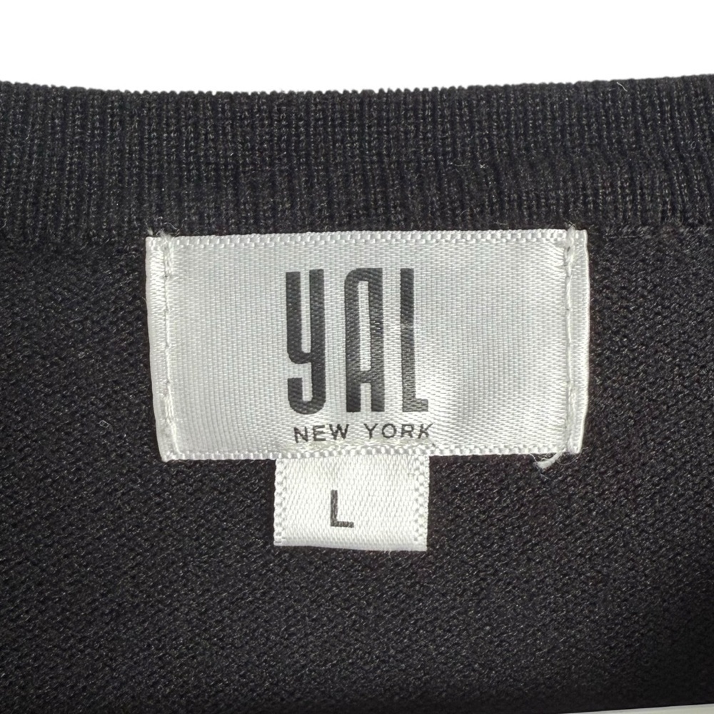 Yal New York Flocked Heart Sweater Black Lightweight Tight Knit Top Womens Large - Picture 7 of 7